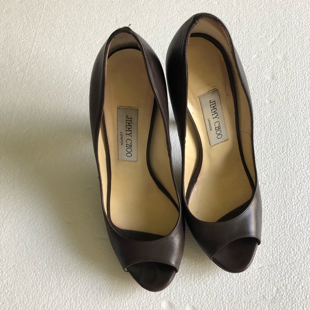 Jimmy Choo Vachetta Peep Toe Pumps